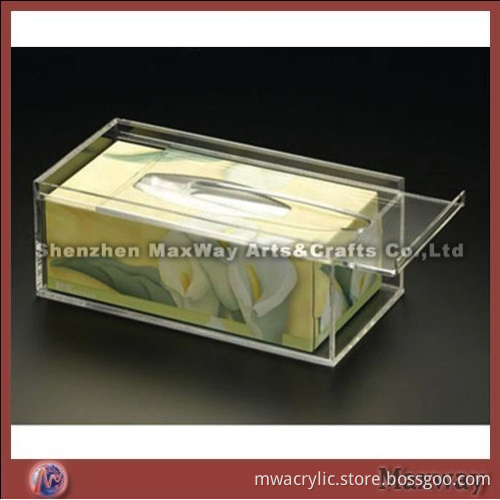Clear Customized Table Home Deco Lucite Tissue Box with Sliding Closure Lid
